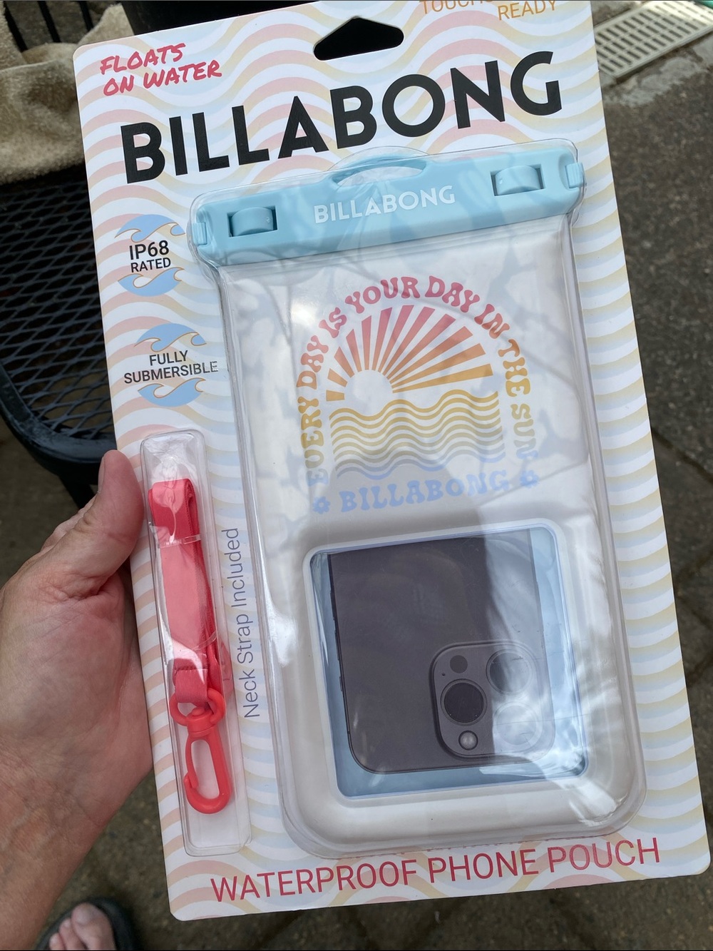 Billabong  Universal Waterproof Phone Pouch in Light Blue with Coral Strap
